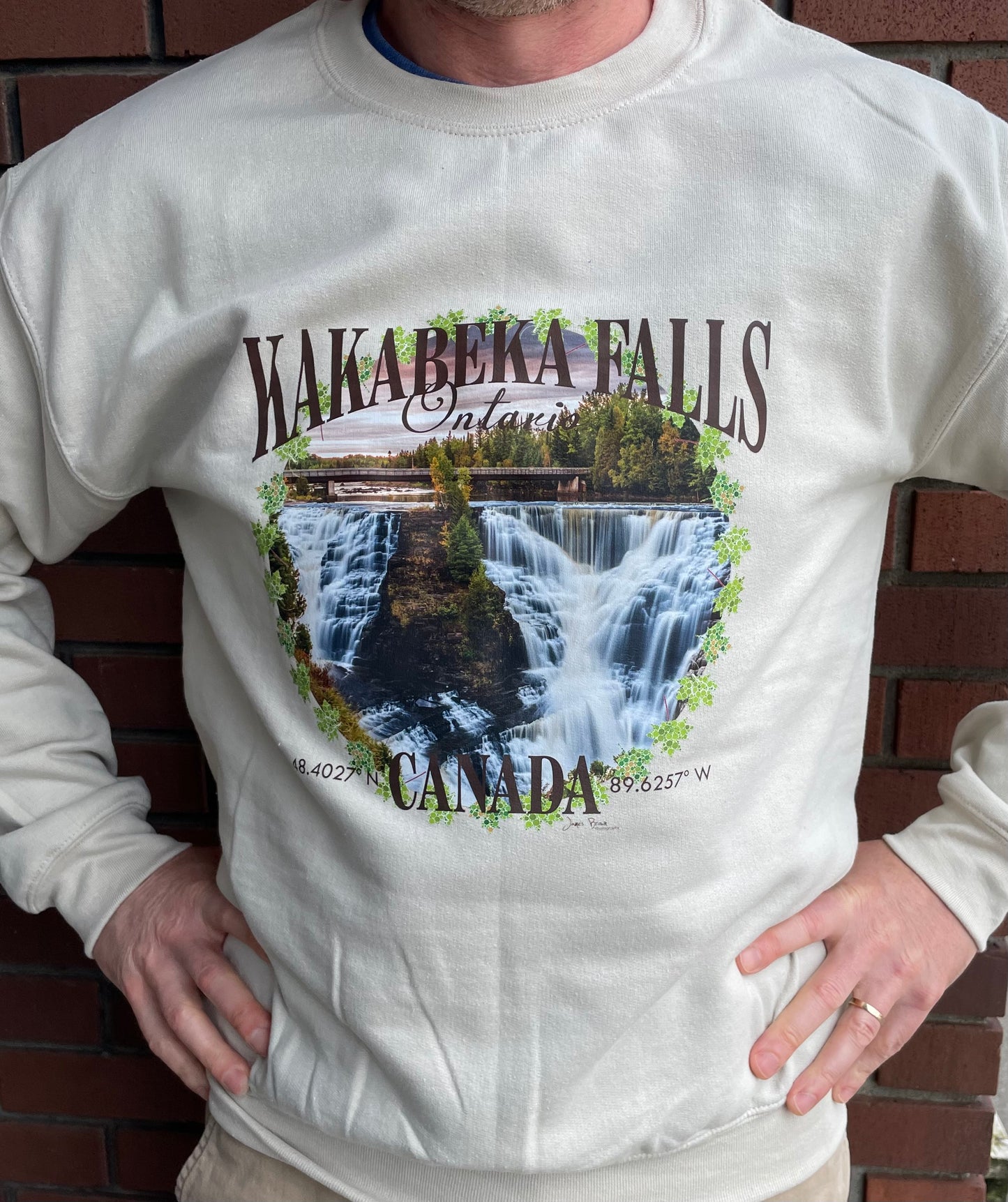 Souvenir Clothing - Kakabeka Falls, Ontario - Crew Neck Sweatshirt - James Brown - Sand