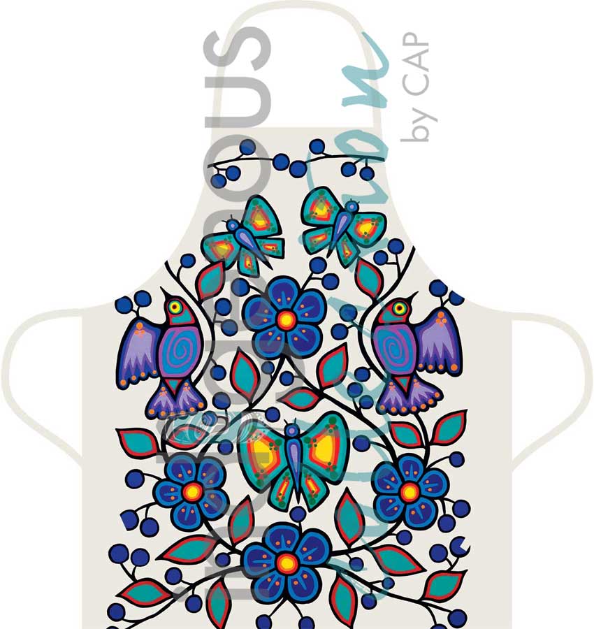 Indigenous Collection - Jim Oskineegish - Apron - White Floral Garden
