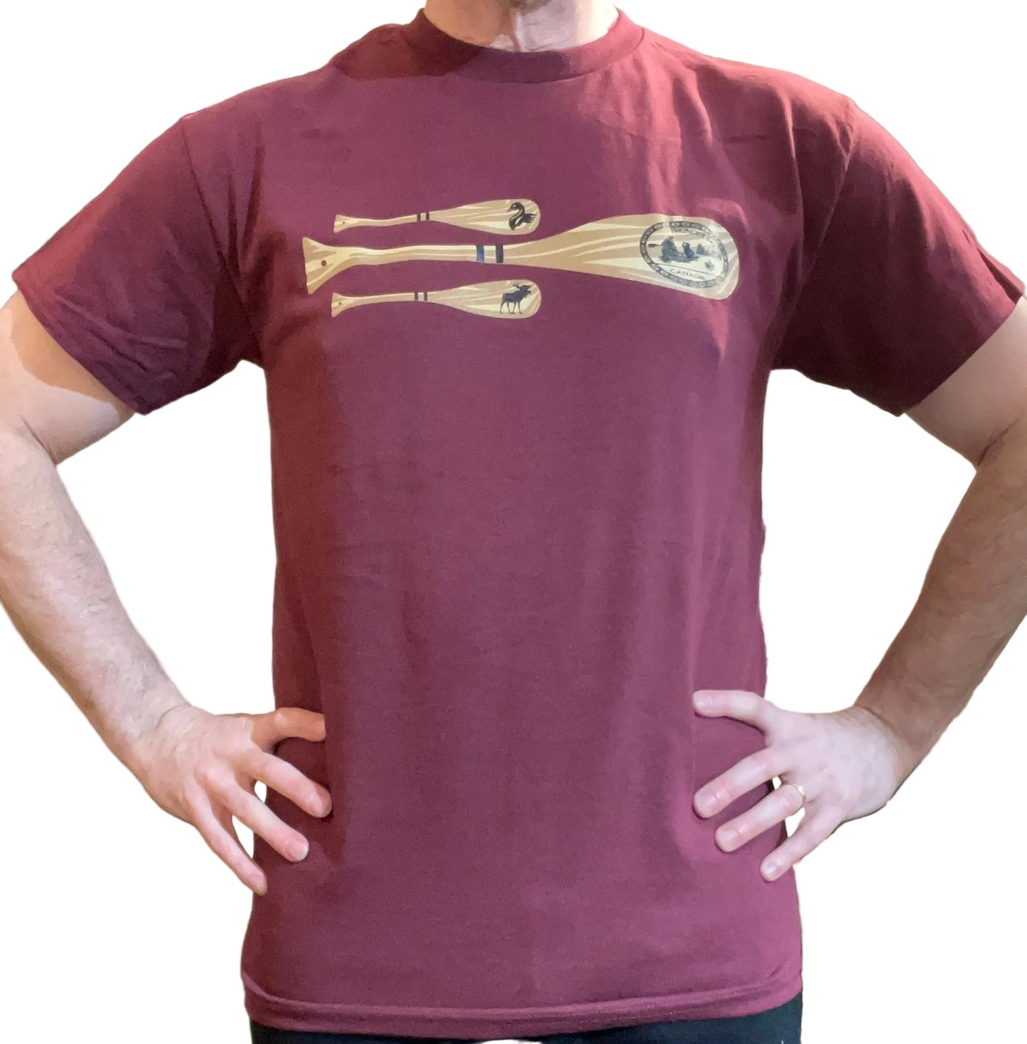 Souvenir Clothing - T-Shirt - Wood Paddles - Thunder Bay, Canada - Maroon