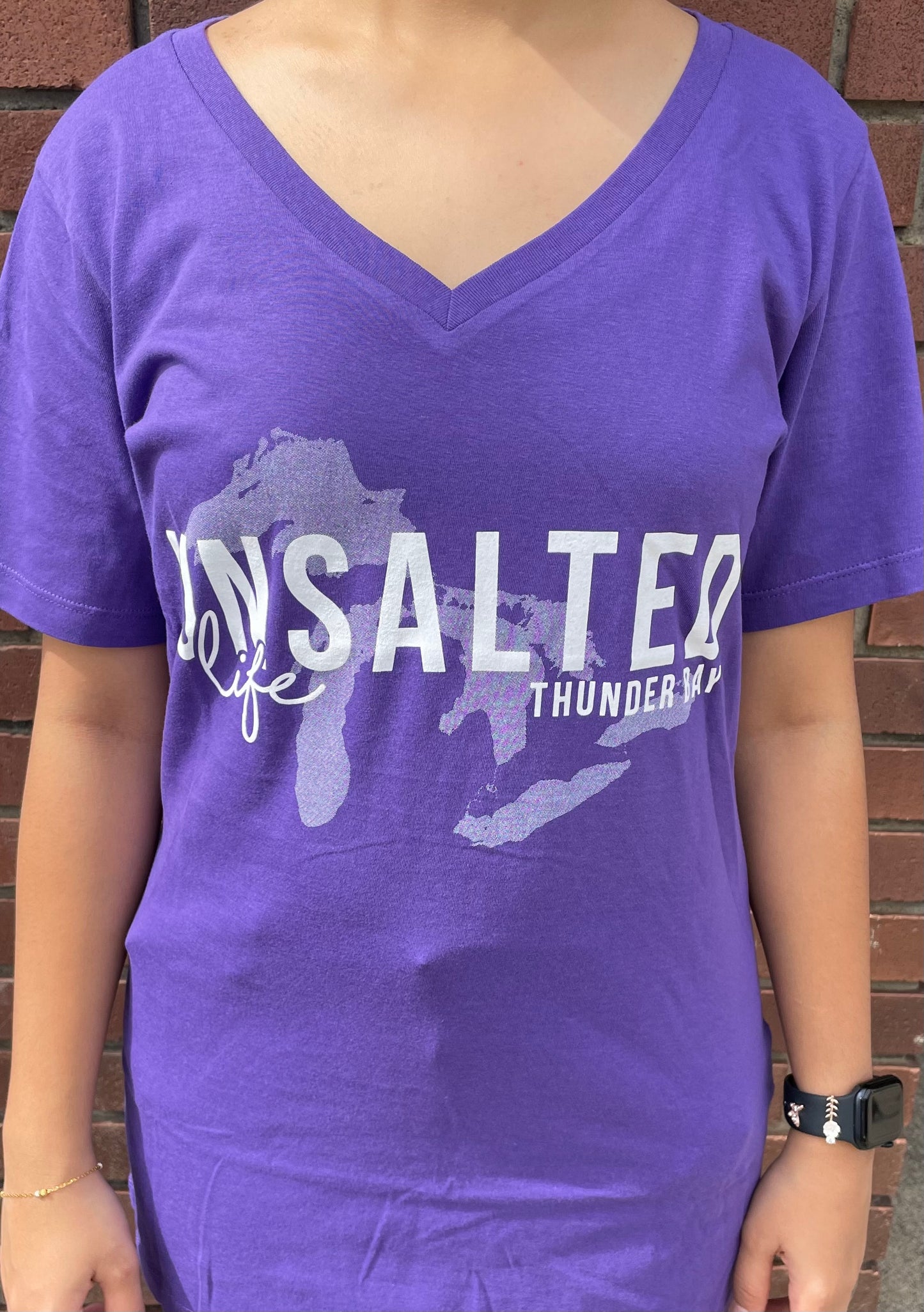 Souvenir Clothing - Ladies V Neck - Unsalted Life - Thunder Bay - Purple