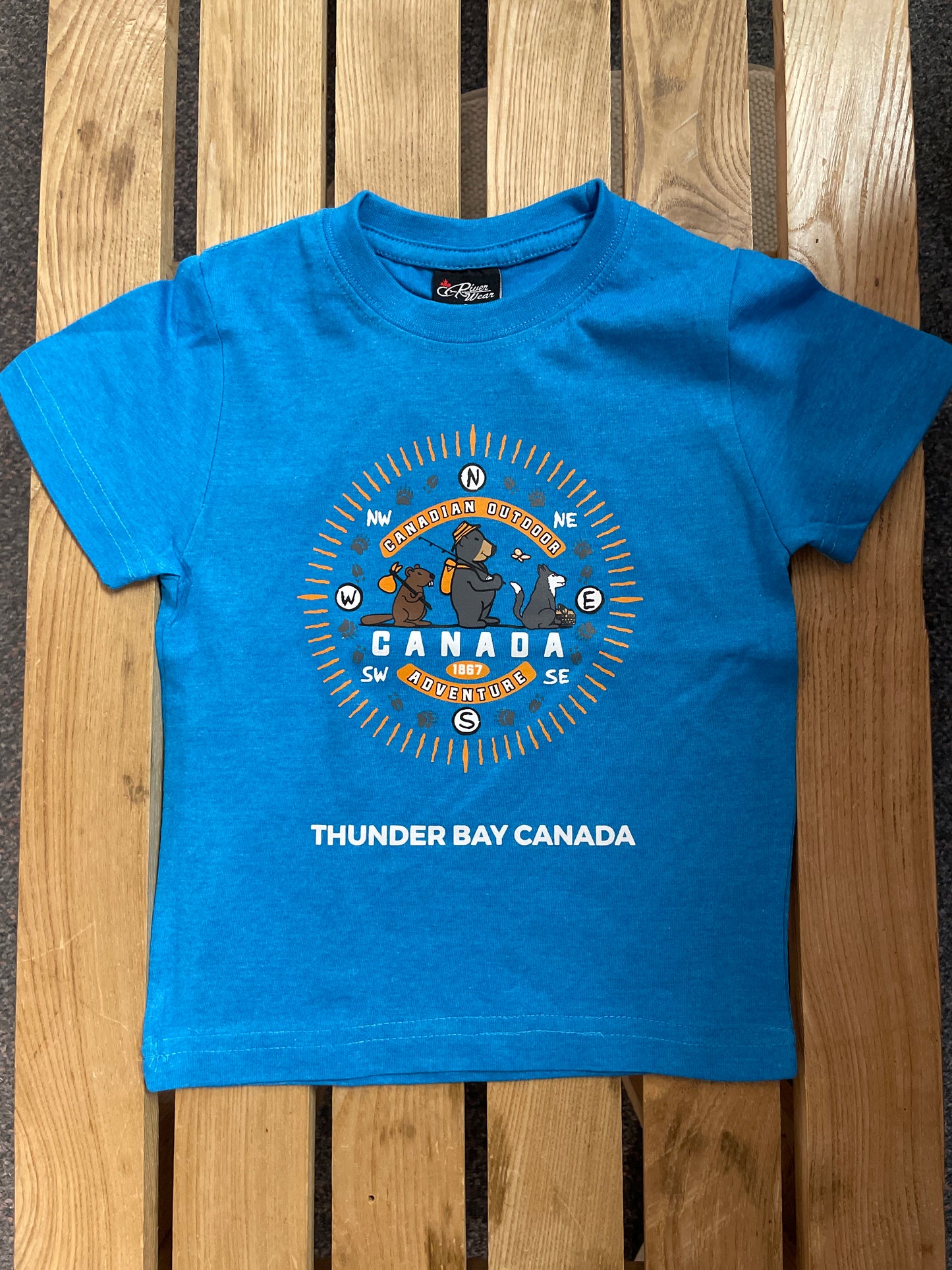 Souvenir Clothing - Kid's T-Shirt - Outdoor Adventure Compass - Canada - Heather Turquoise
