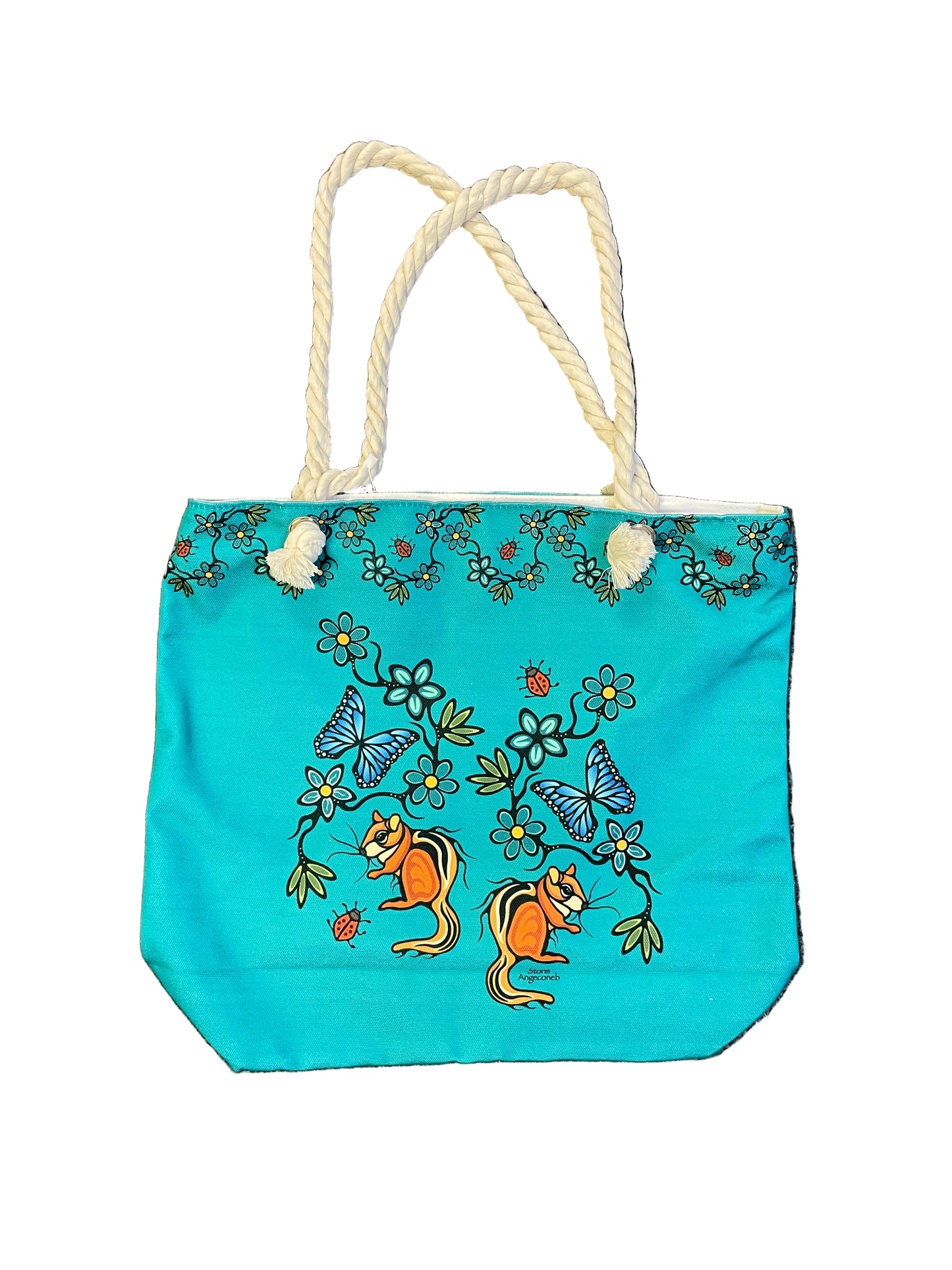 Montague Indigenous Crafts - Tote Bag With Rope Handles - Little Critter - Teal
