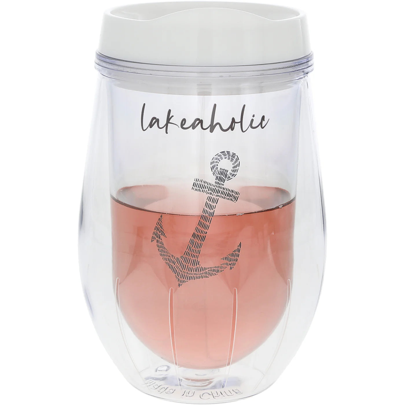 Drinkware - "Lakeaholic" 12 oz Acrylic Stemless Wine Glass with Lid