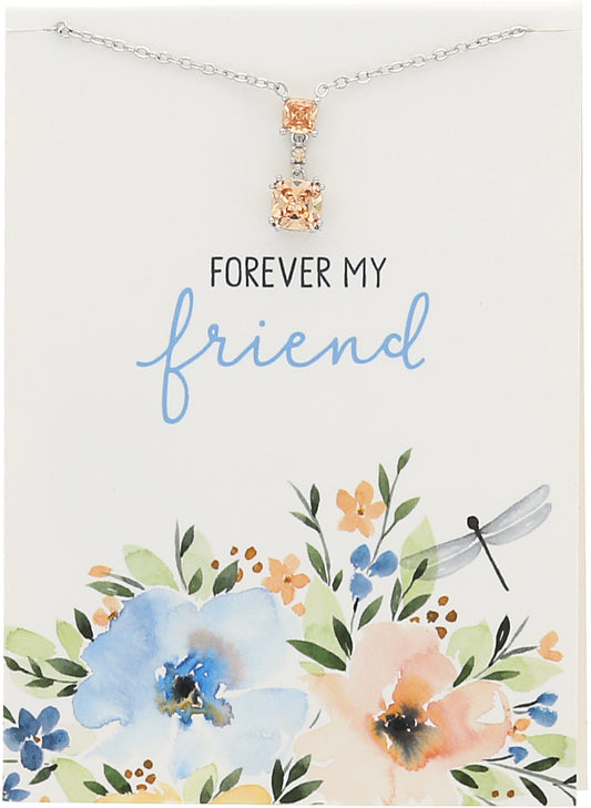 Blue Chair Blessing - White Gold Plate Necklace with Cubic Zirconia