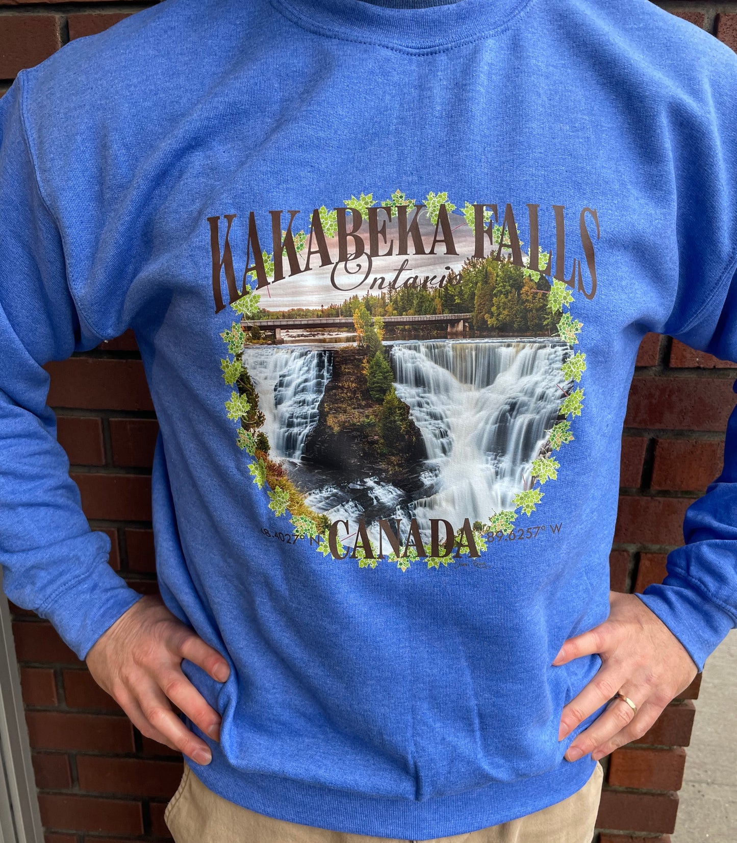 Souvenir Clothing - Kakabeka Falls, Ontario - Crew Neck Sweatshirt - By James Brown - Blue
