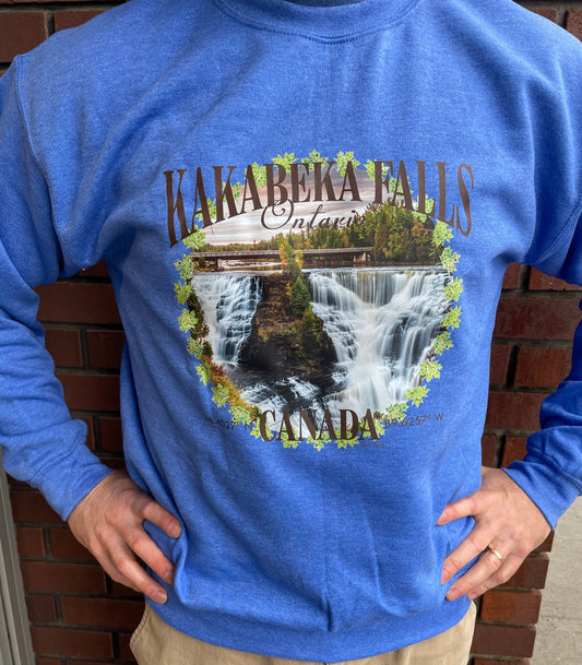 Souvenir Clothing - Kakabeka Falls, Ontario - Crew Neck Sweatshirt - By James Brown - Blue