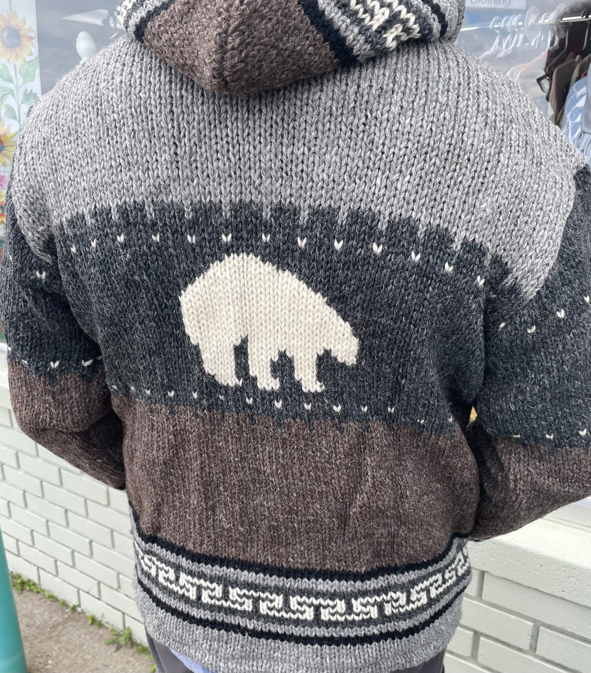 Souvenir Clothing - New Zealand Wool Cardigan - Polar Bear - Charcoal