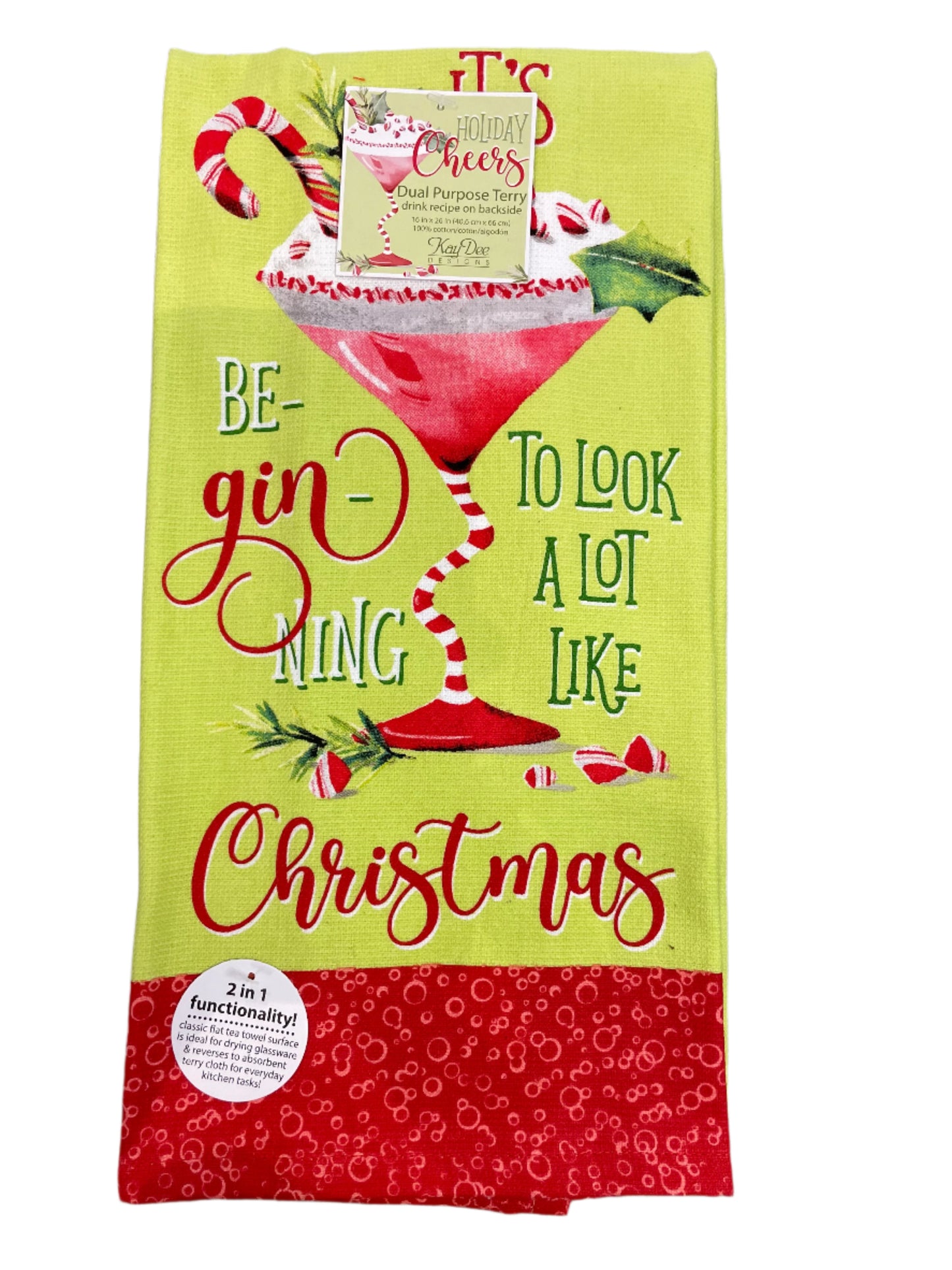 Christmas - Tea Towel - Candy Cane - Be "Gin" ning to look a lot like Christmas