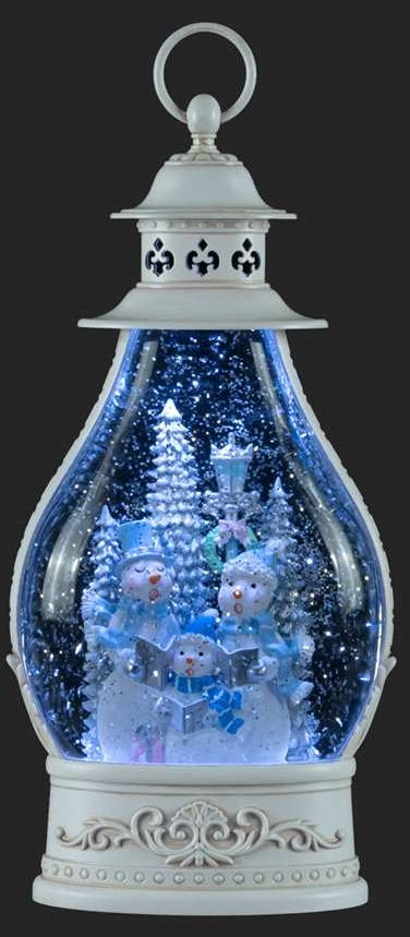 Christmas - White Lantern Snow Globe with Snowmen