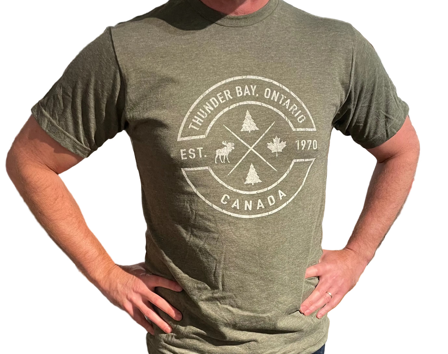 Souvenir Clothing - T-Shirt - Thunder Bay - "Est. 1970". - Military Green