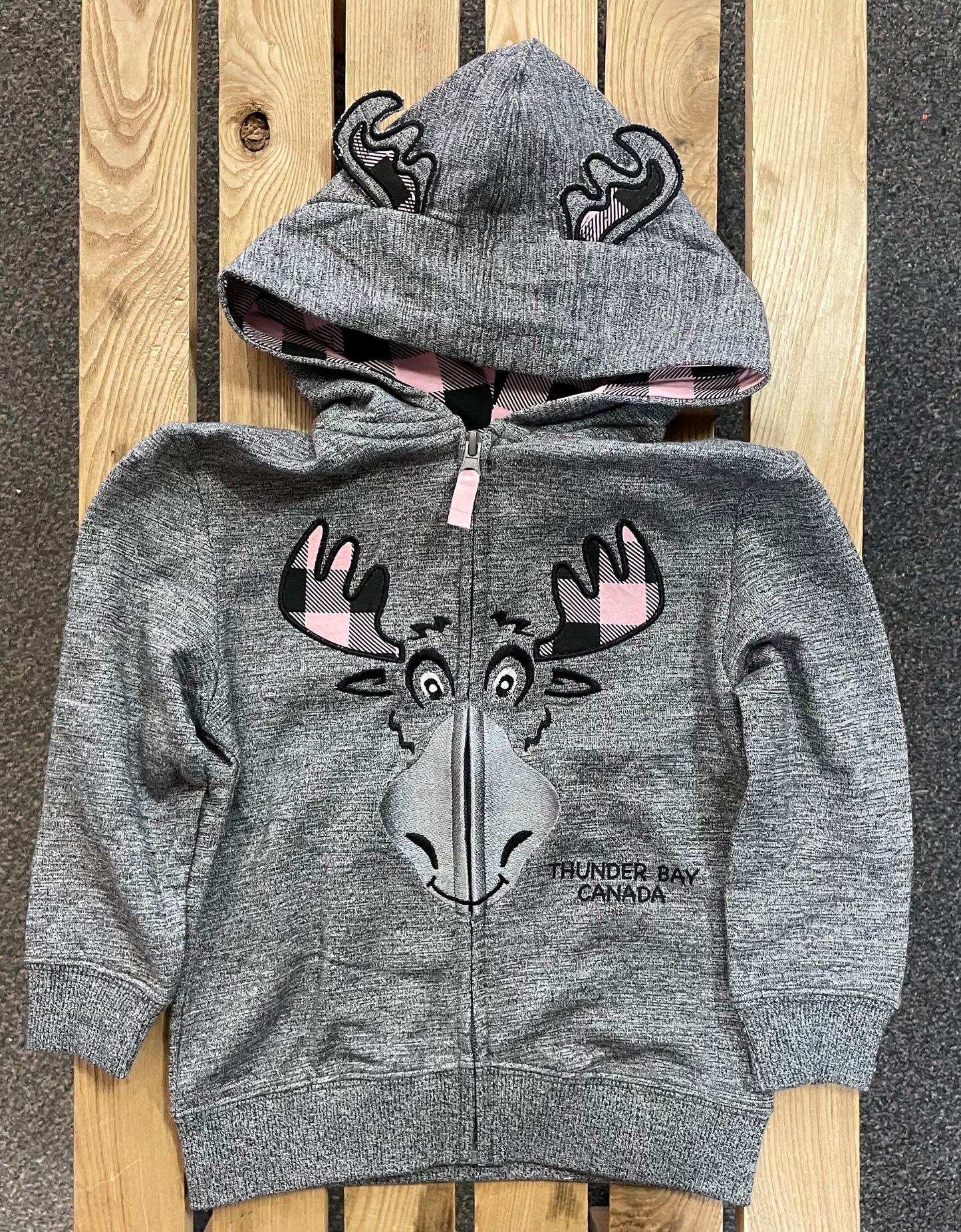 Souvenir Clothing - Kid's Full Zip Moose Hooded Sweatshirt