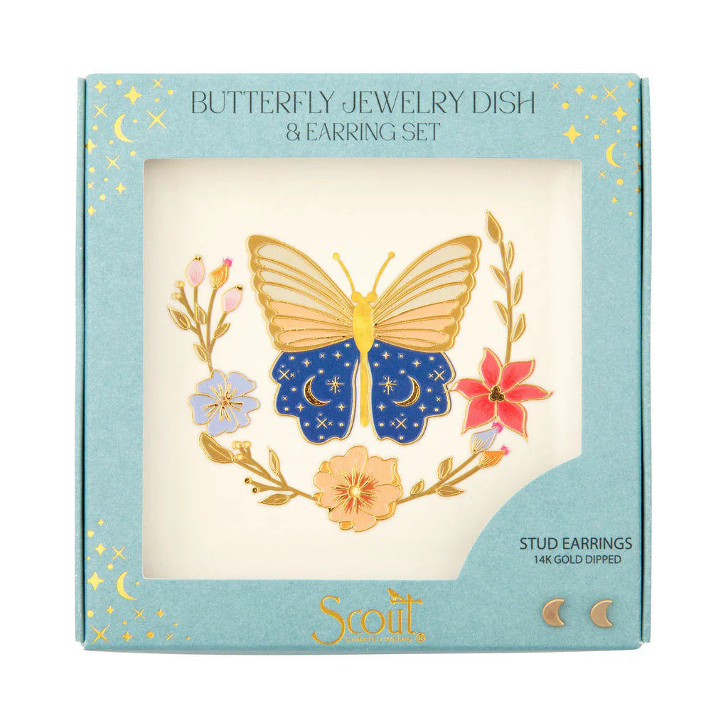 Scout Curated Wears - Jewelry Dish & Stud Earring Set - Butterfly/Cream