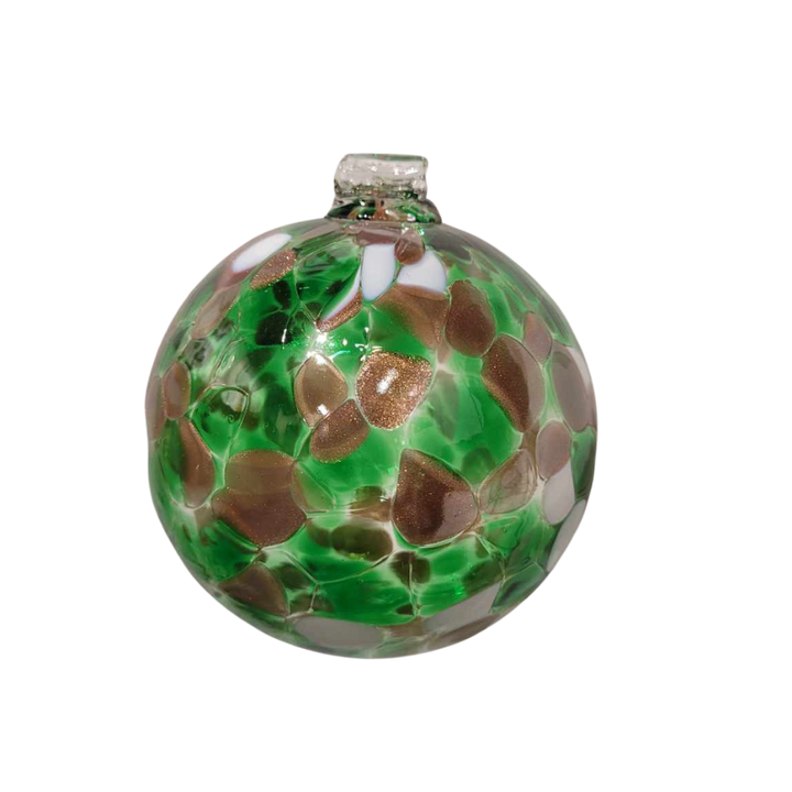 Kirtas Art Glass - 3" Holiday Calico Ball - Evergreen