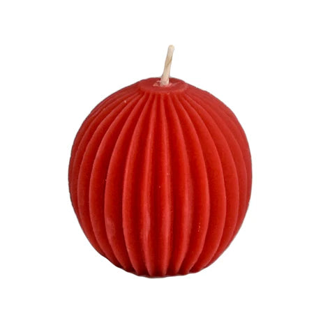 Honey Candle - Red Beeswax Fluted Sphere Candle