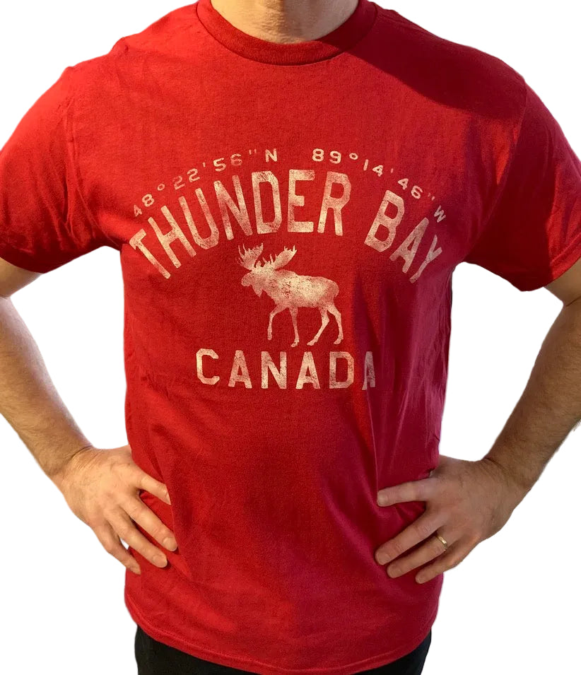 Souvenir Clothing - Unisex T-Shirt - Thunder Bay, Canada - Co-ordinates - Red