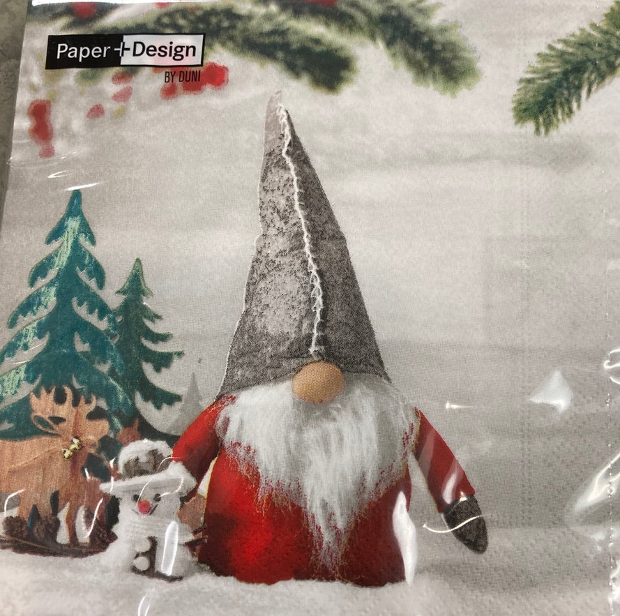 Christmas - Napkins - Luncheon - Tomte With Snowman