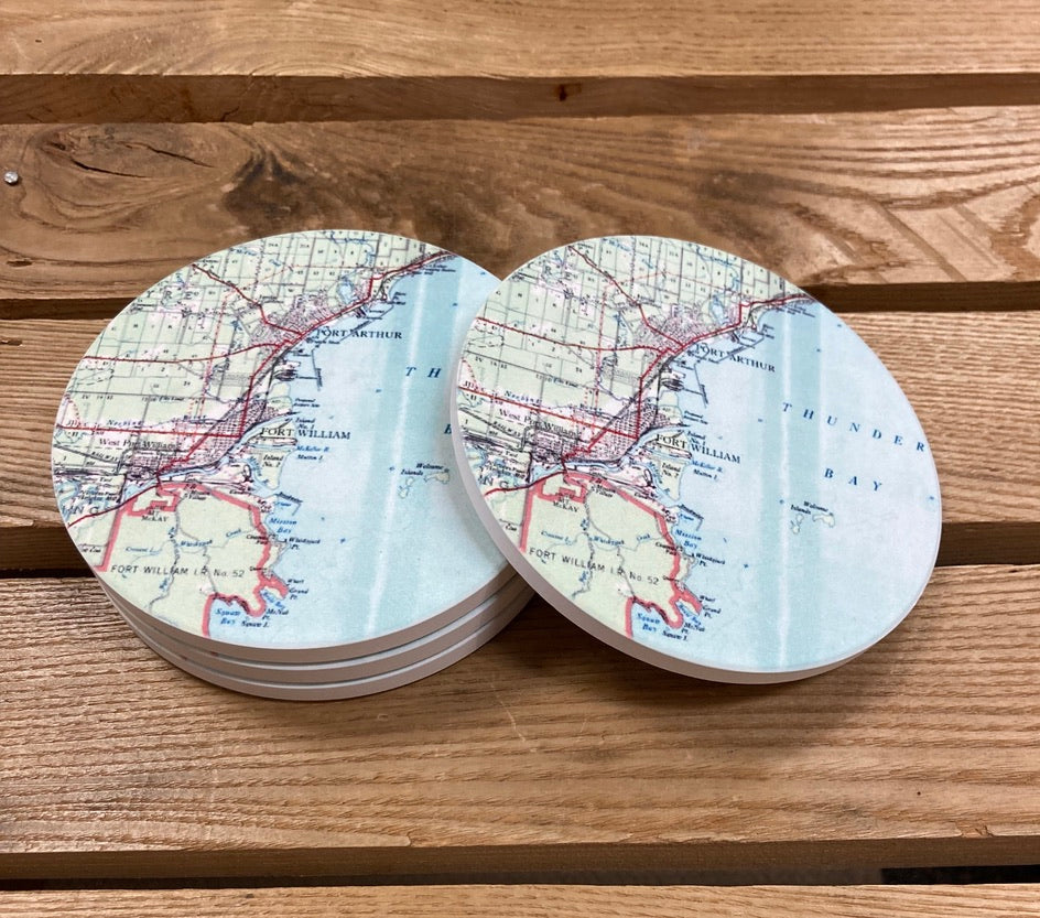 Hometown Series Souvenir Coasters Thunder Bay Map