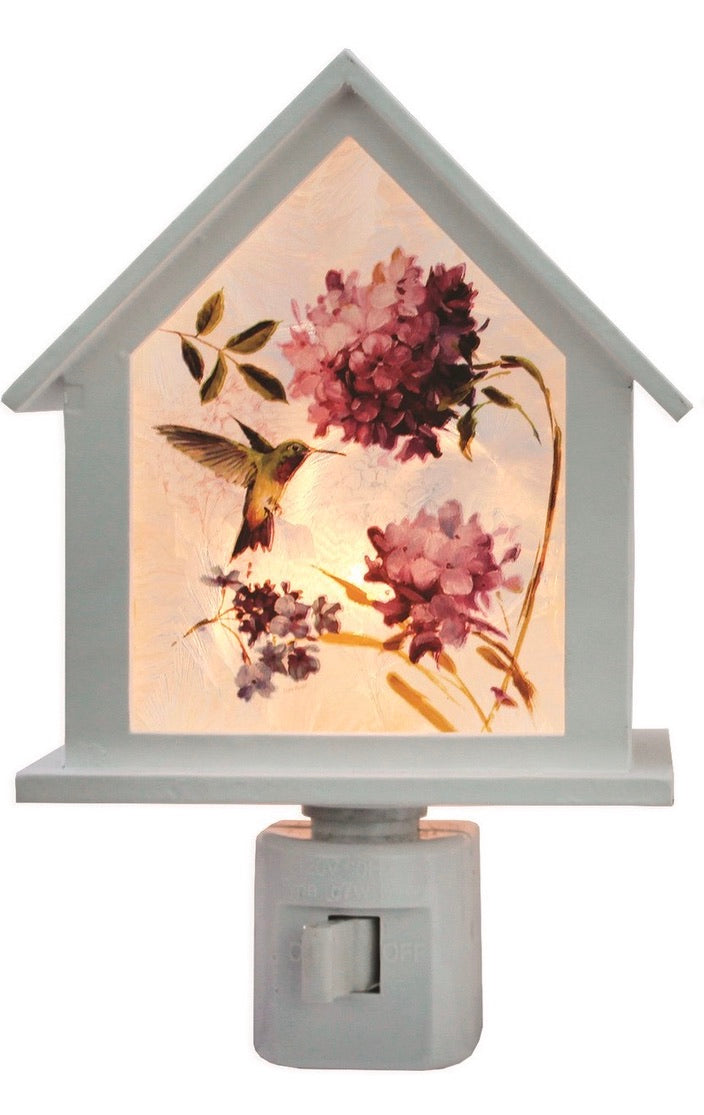 Night Light - Hydrangea with Hummingbird Birdhouse Night Light