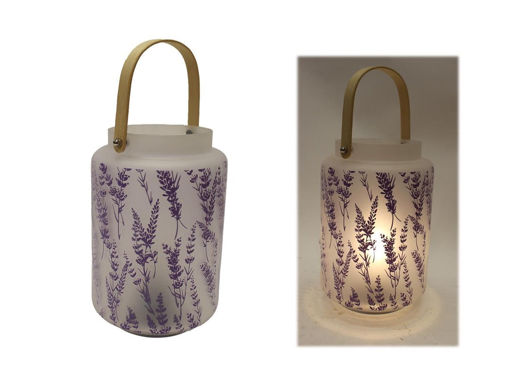 Garden - Frosted Glass Lavender Cylinder Lamp With Bamboo Handle