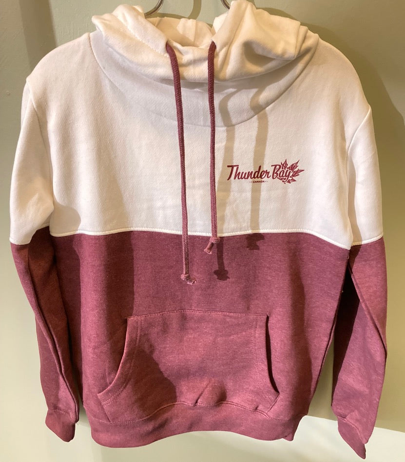 Ladies Sweatshirt - Thunder Bay, Canada - White and Burgundy Hoodie