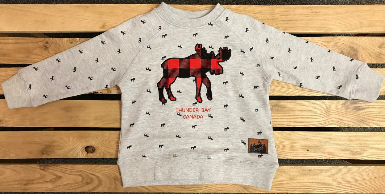 Kid's Sweatshirt - Thunder Bay, Canada - Plaid Moose