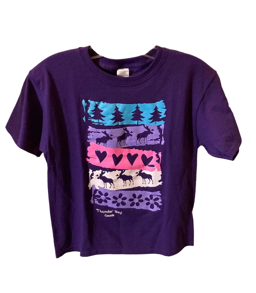 Youth - Souvenir T-Shirt - Sketchy Stencil Moose - Purple