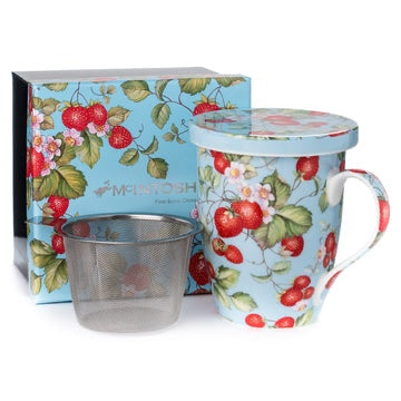 McIntosh China - Strawberries Forever - Tea Mug with Lid & Infuser