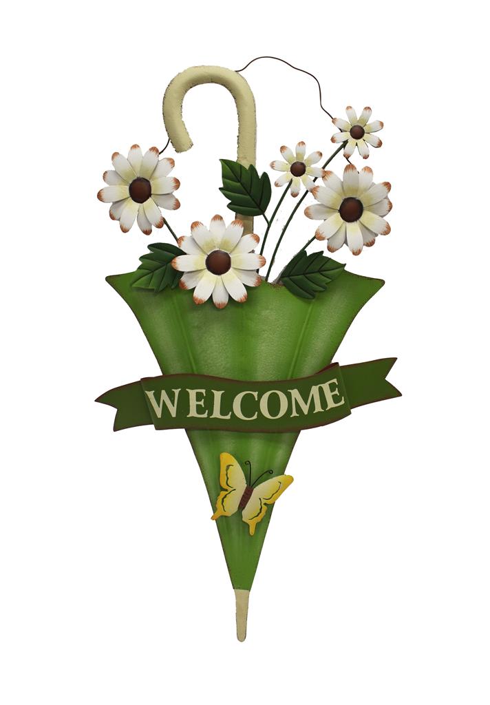 Garden - Metal Wall Art - Welcome - Green Umbrella
