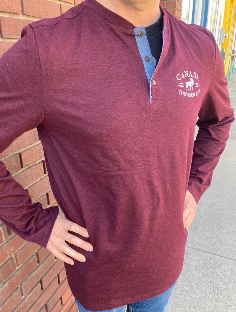 Souvenir Henley Shirt - Thunder Bay, Canada - Burgundy