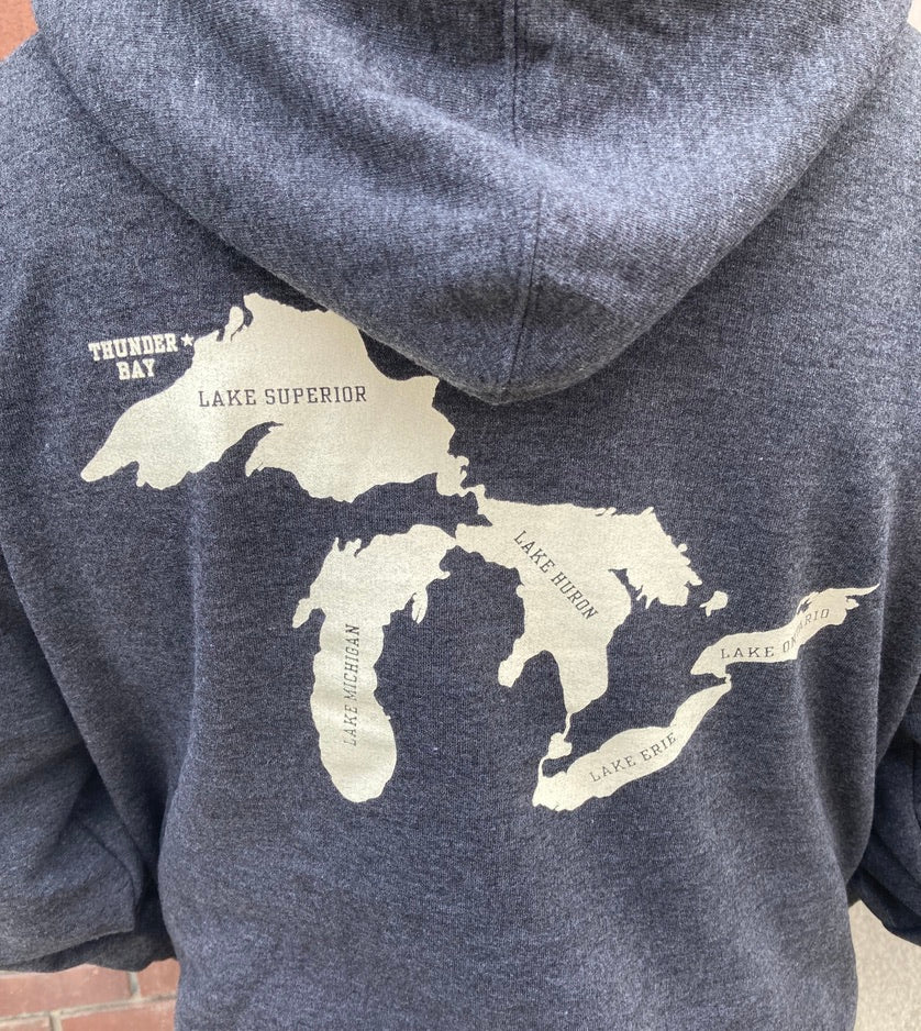 Hooded Sweatshirt - Unisex - Thunder Bay, Canada - Great Lakes, Unsalted - Heather Charcoal