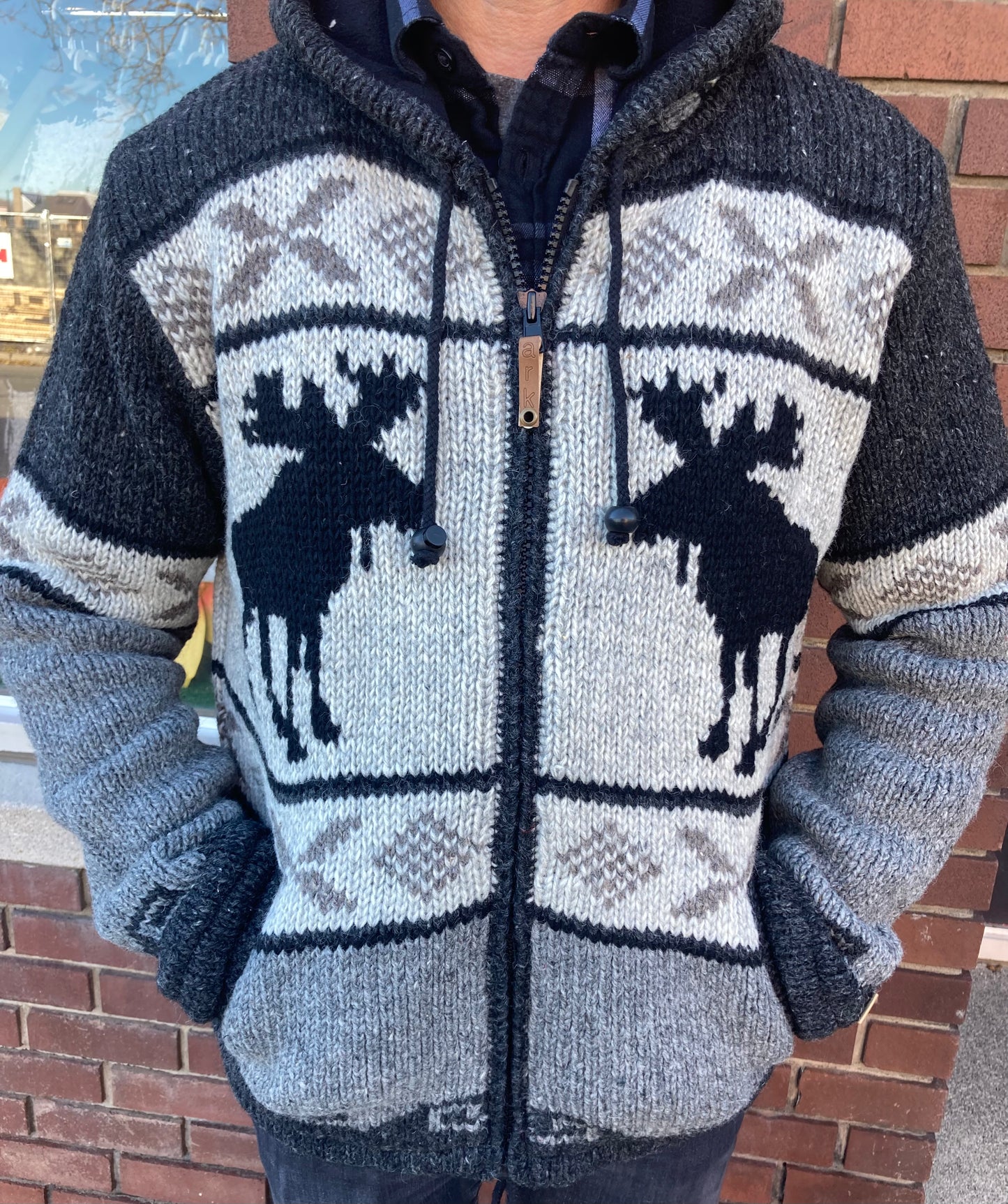 Souvenir Clothing - New Zealand Hooded Wool Cardigan - Moose
