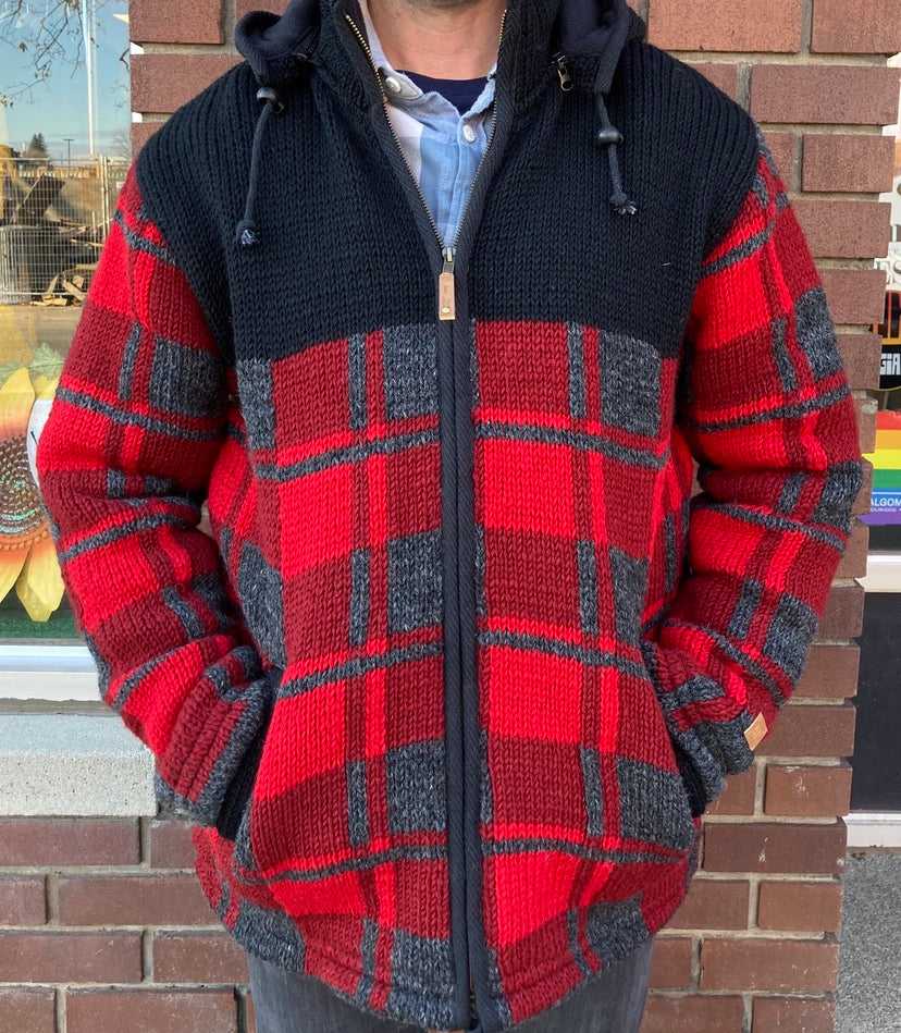 Souvenir Clothing - New Zealand Wool Hooded Jacket - Red/Black