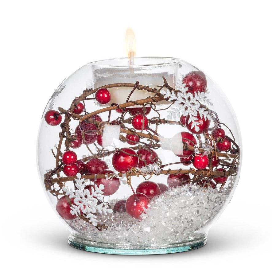 Christmas - Red Berry & Snowball Votive Candle Holder