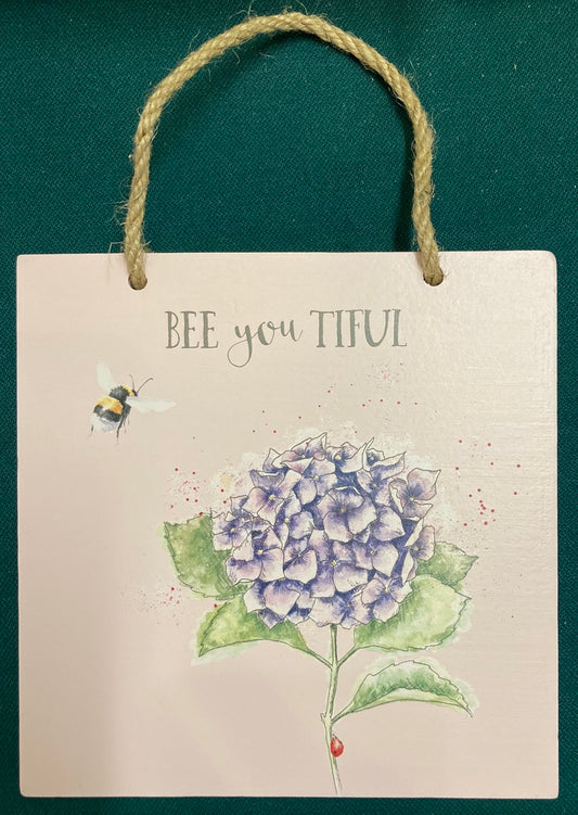 Wrendale Designs - Wood Plaque - Hydrangea - Bee you Tiful