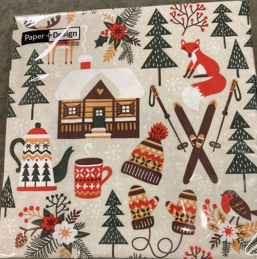 Christmas - Napkins - Luncheon - Winter Cabin