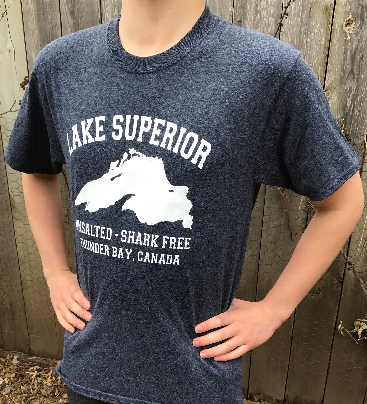 Souvenir clothing - Unsalted Shark Free, Lake Superior - T-Shirt - Heather Navy