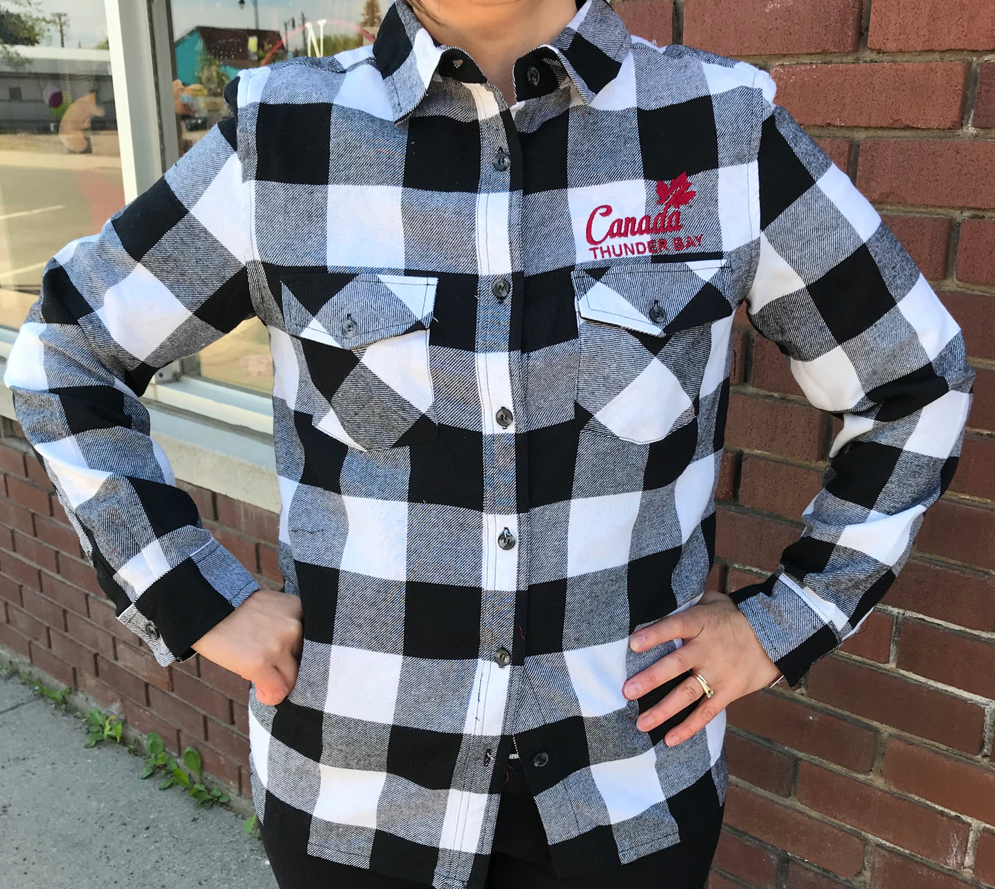 Ladies Plaid Shirt - Thunder Bay, Canada - Black/White