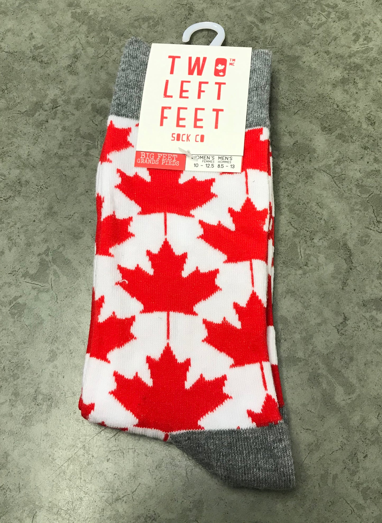 Two Left Feet Socks- Maple Leaf - White/Red