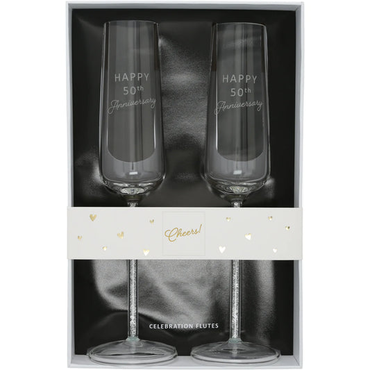 50th Anniversary Gift Boxed 7 oz Glass Toasting Flute Set