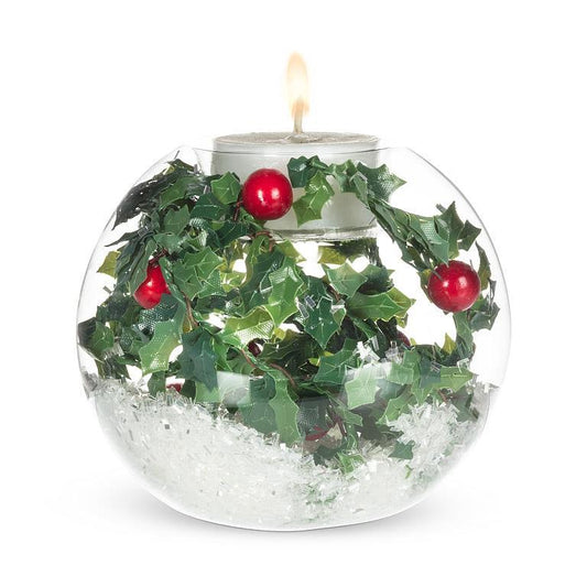 Christmas - Holly & Snow Votive Candle Holder