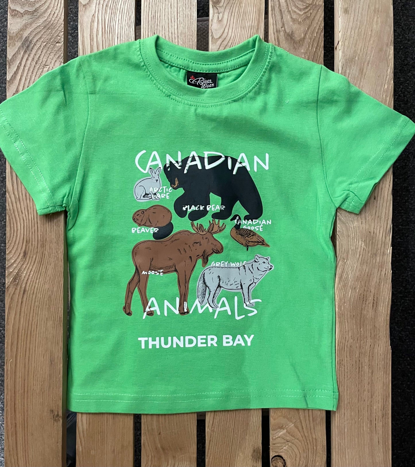 Kid's T-shirt - Canadian Animals - Thunder Bay - Lime Green