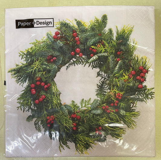 Christmas - Napkins - Cocktail - Merry Berry Wreath