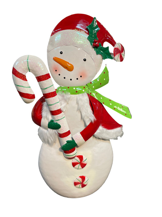 Christmas - Metal Candy Cane Snowman Sculpture