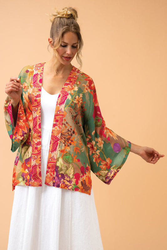Powder Collection - Birds and Blooms Kimono Jacket in Sage