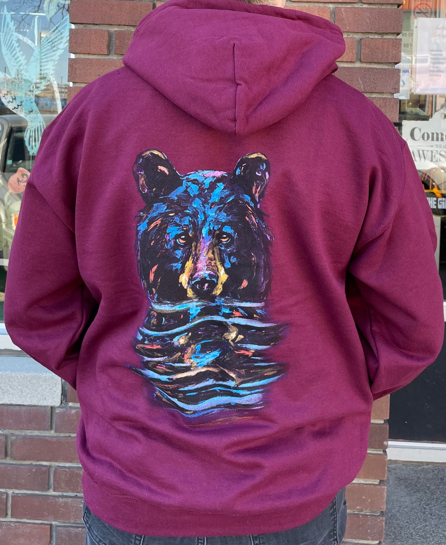 Souvenir Clothing - Very Wet Bear - Hooded Sweatshirt - Thunder Bay, Canada - Maroon