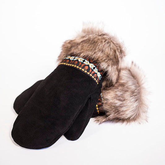 Hides In Hand - Fur and Braid Deer Suede Mitt