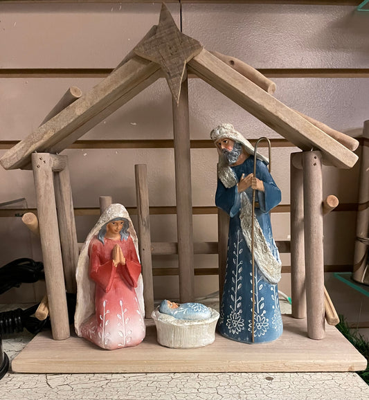 Christmas - Nativity Set with Wooden Stable