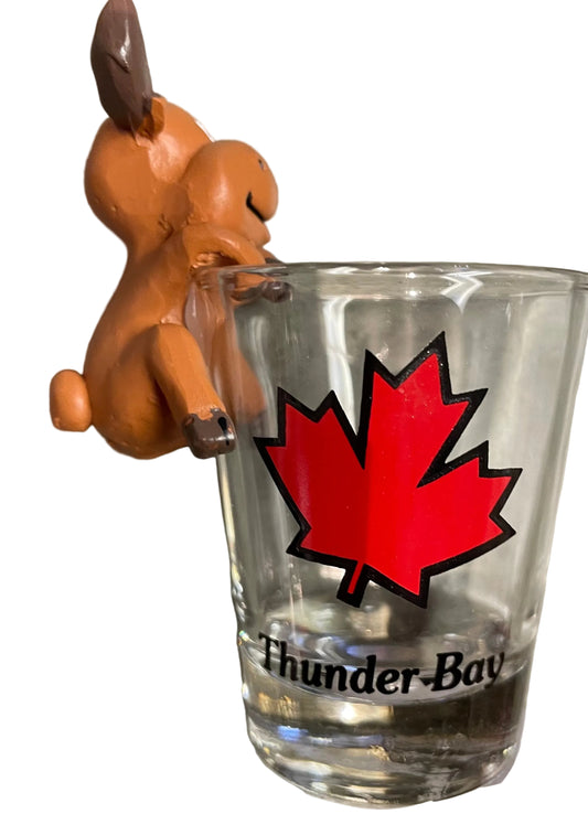 Souvenir Shot Glass - Moose with Maple Leaf - Thunder Bay