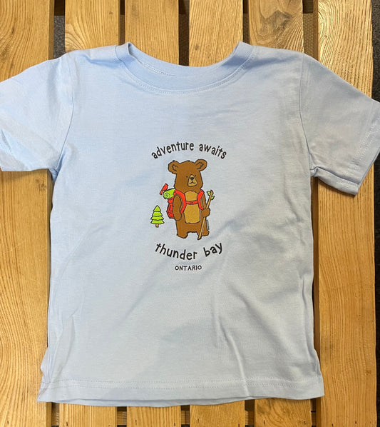 Kid's T-Shirt - Backpack Bear - Thunder Bay, Ontario - Light Blue