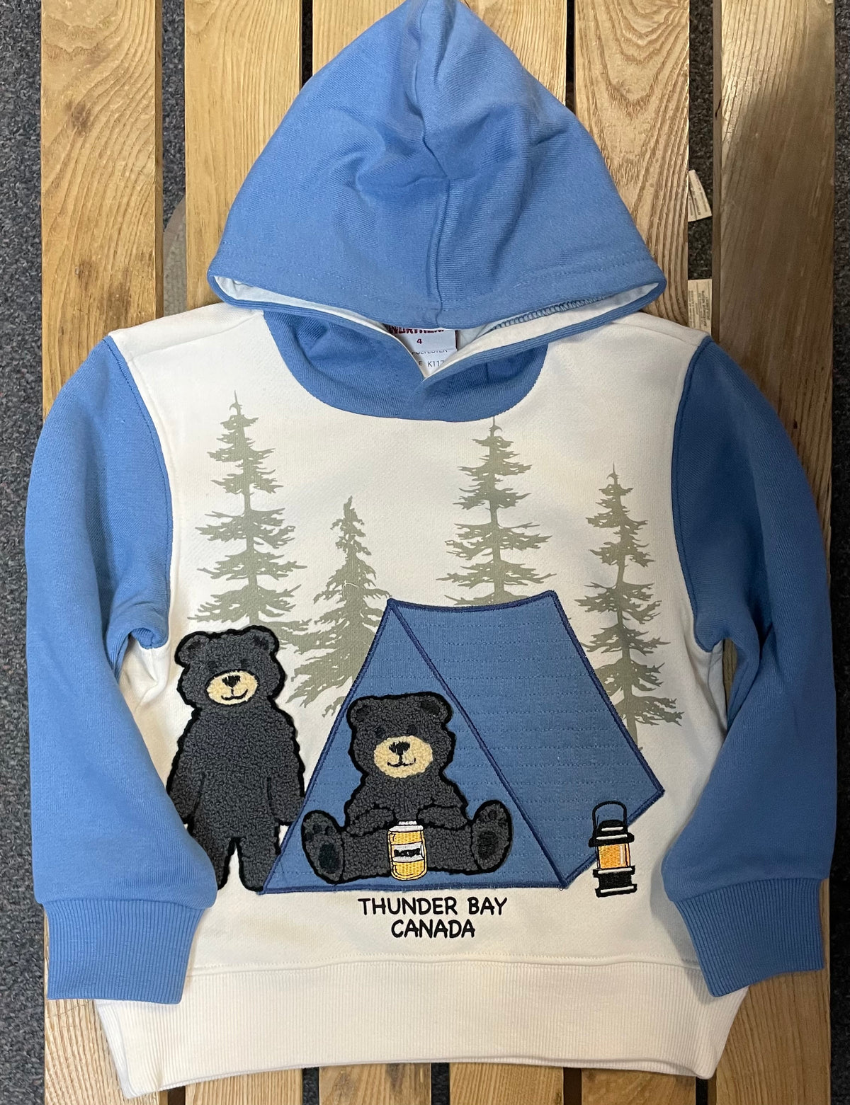 Kid's Souvenir Clothing - Camping Bear Hoodie - Thunder Bay, Canada